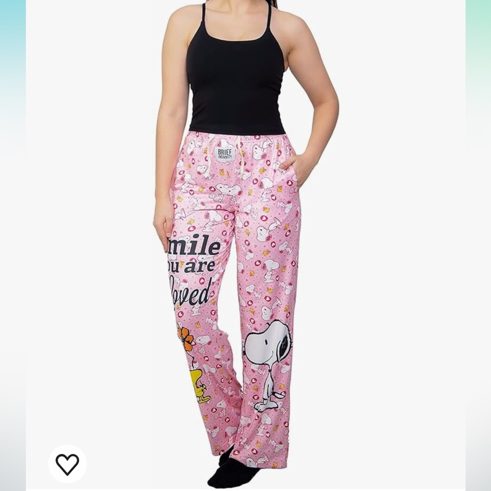 Brief Insanity Snoopy Pink & White‎ 'Smile You Are Loved' Pajama Pants. Large.